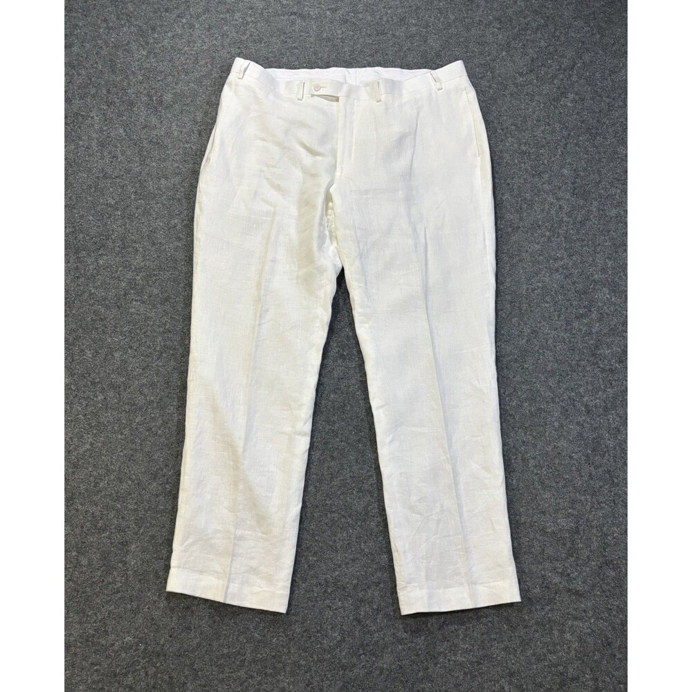 Calvin Klein Pants Mens Size 42 100% Linen White Straight Fit Pockets Classic